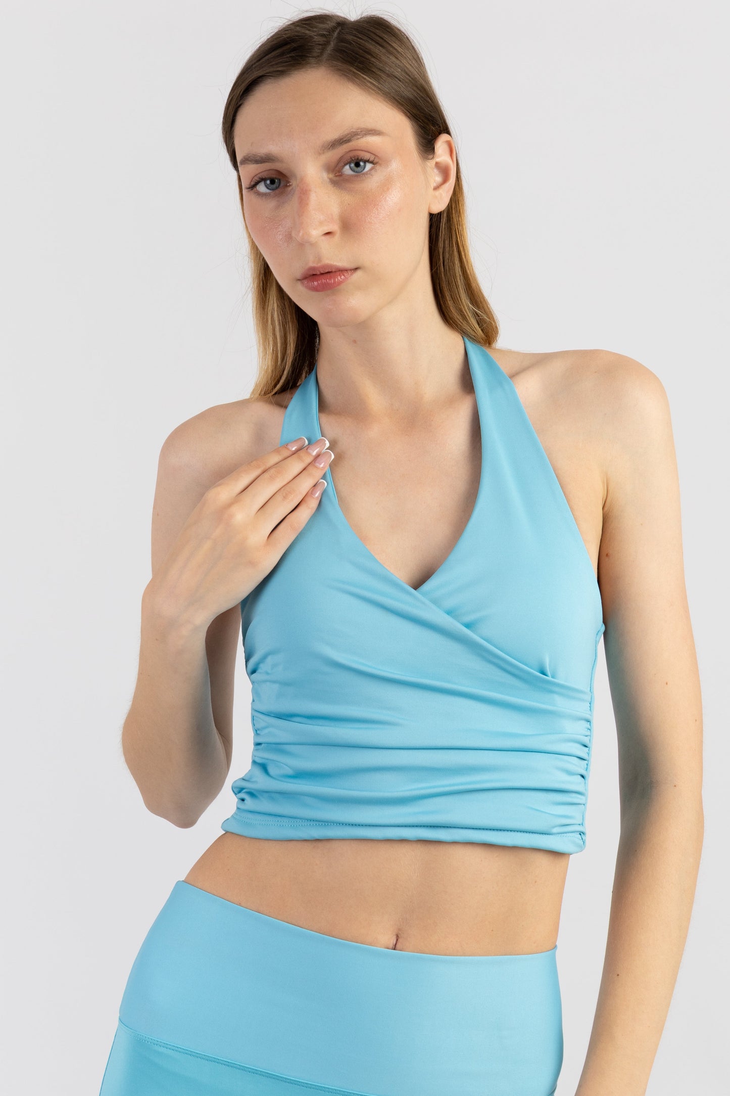 Bloom Halter Draped Top – Sky Blue